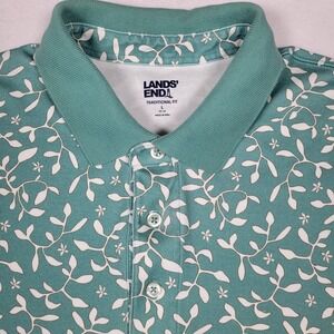 Lands' End Men's Traditional Fit‎ Teal Floral Polo Shirt, Size Large.